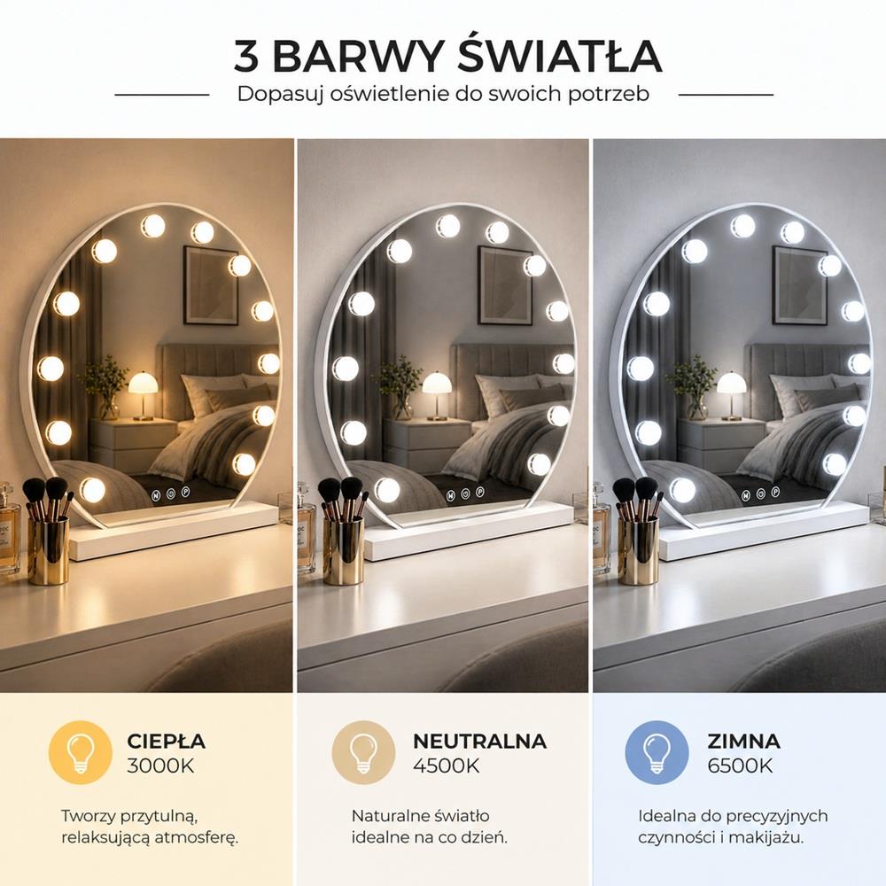 Lustro podświetlane LED HOLLYWOOD śr 50cm WA-60-Z