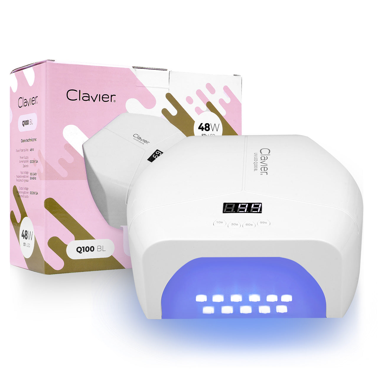 Clavier Lampa Do Paznokci UV/LED Q100 BL 48W, Biała, 57x LED, Lustrzane Dno