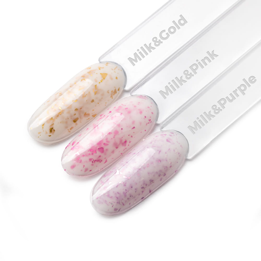 Mollylac Mleczna Baza Kauczukowa Z Różowo Metalicznymi Płatkami Flakes Rubber Base Milk&Pink  HEMA Free TPO Free 10g