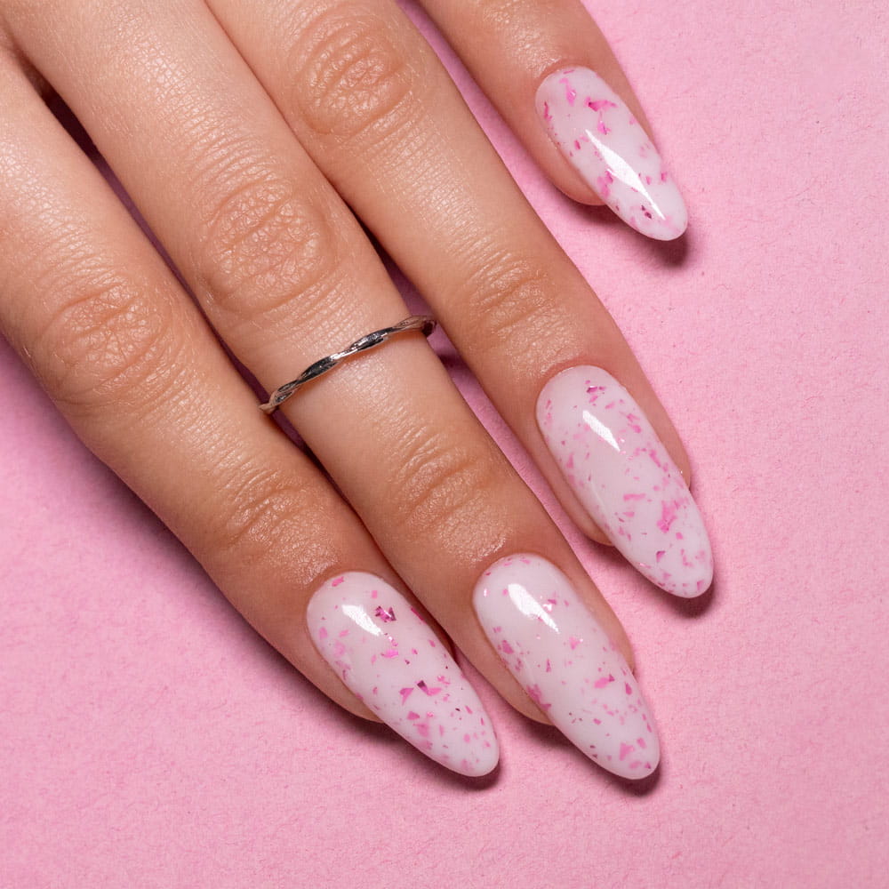 Mollylac Mleczna Baza Kauczukowa Z Różowo Metalicznymi Płatkami Flakes Rubber Base Milk&Pink  HEMA Free TPO Free 10g