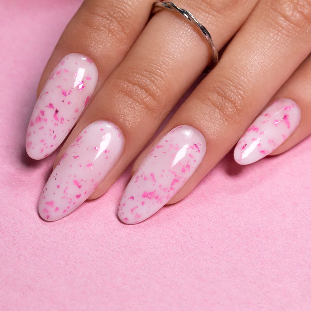 Mollylac Mleczna Baza Kauczukowa Z Różowo Metalicznymi Płatkami Flakes Rubber Base Milk&Pink  HEMA Free TPO Free 10g