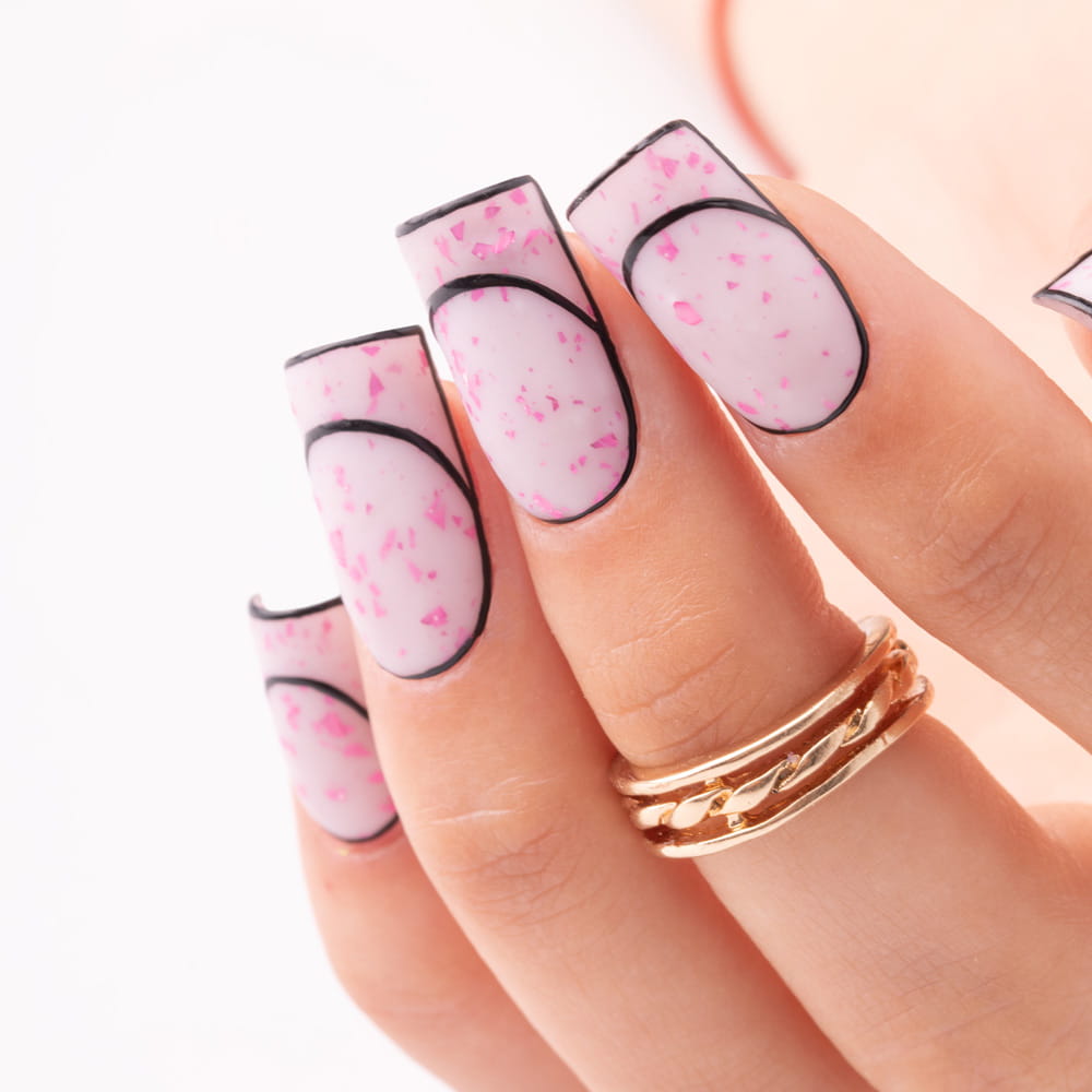 Mollylac Mleczna Baza Kauczukowa Z Różowo Metalicznymi Płatkami Flakes Rubber Base Milk&Pink  HEMA Free TPO Free 10g