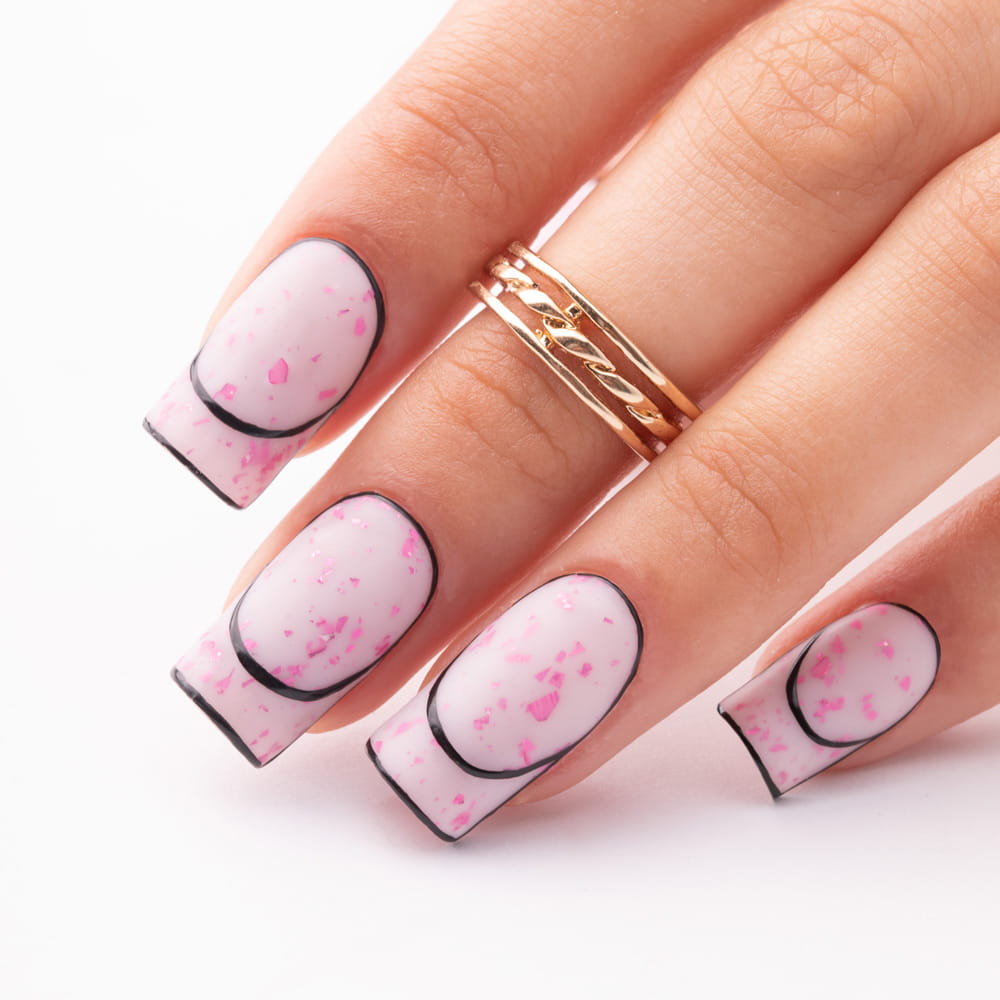 Mollylac Mleczna Baza Kauczukowa Z Różowo Metalicznymi Płatkami Flakes Rubber Base Milk&Pink  HEMA Free TPO Free 10g