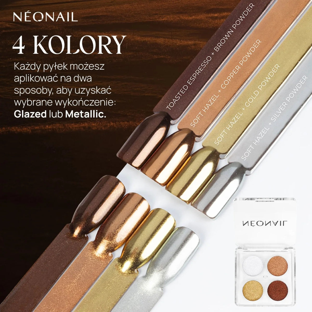 NEONAIL Paleta pyłków prasowanych 4 kolory