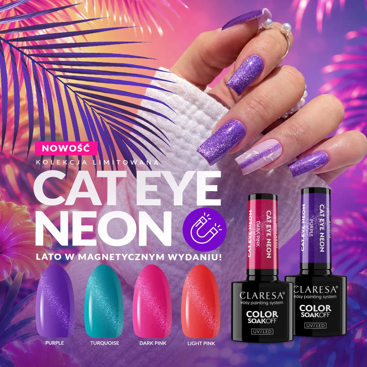 Claresa Lakier Hybrydowy Cat Eye Neon Purple 5g