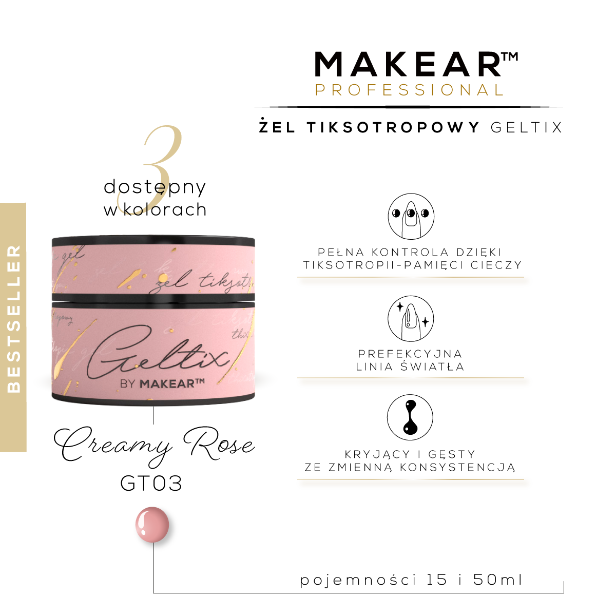 Makear GT03 - Geltix żel Tiksotropowy Creamy Rose 50ml