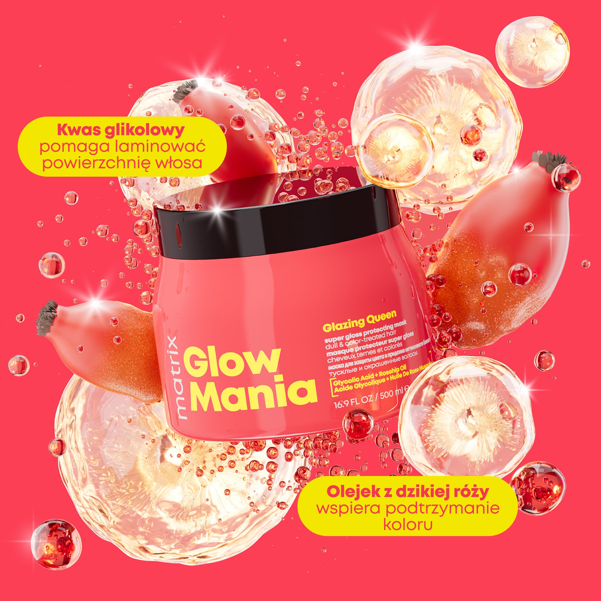 Matrix Glow Mania, Maska Nabłyszczająca Do Włosów Koloryzowanych, 500ml