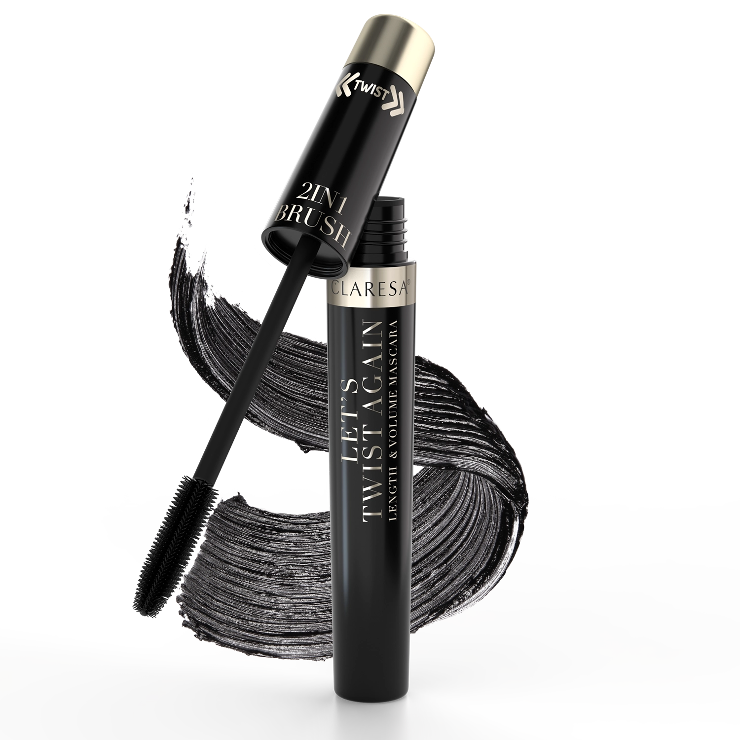 Claresa Let’s Twist Again Length & Volume Mascara Black Tusz Do Rzęs Wydłużająco-Pogrubiający Czarny, 7g