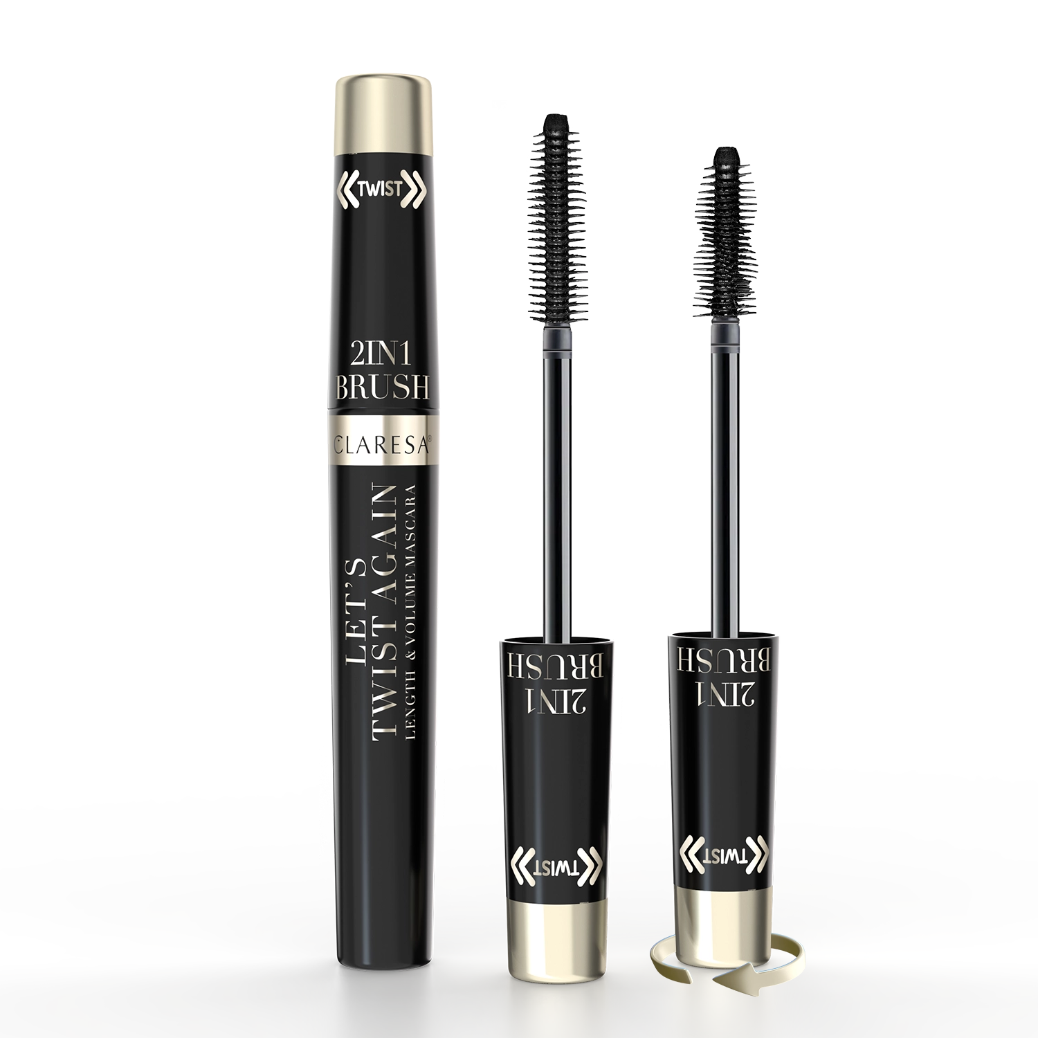 Claresa Let’s Twist Again Length & Volume Mascara Black Tusz Do Rzęs Wydłużająco-Pogrubiający Czarny, 7g