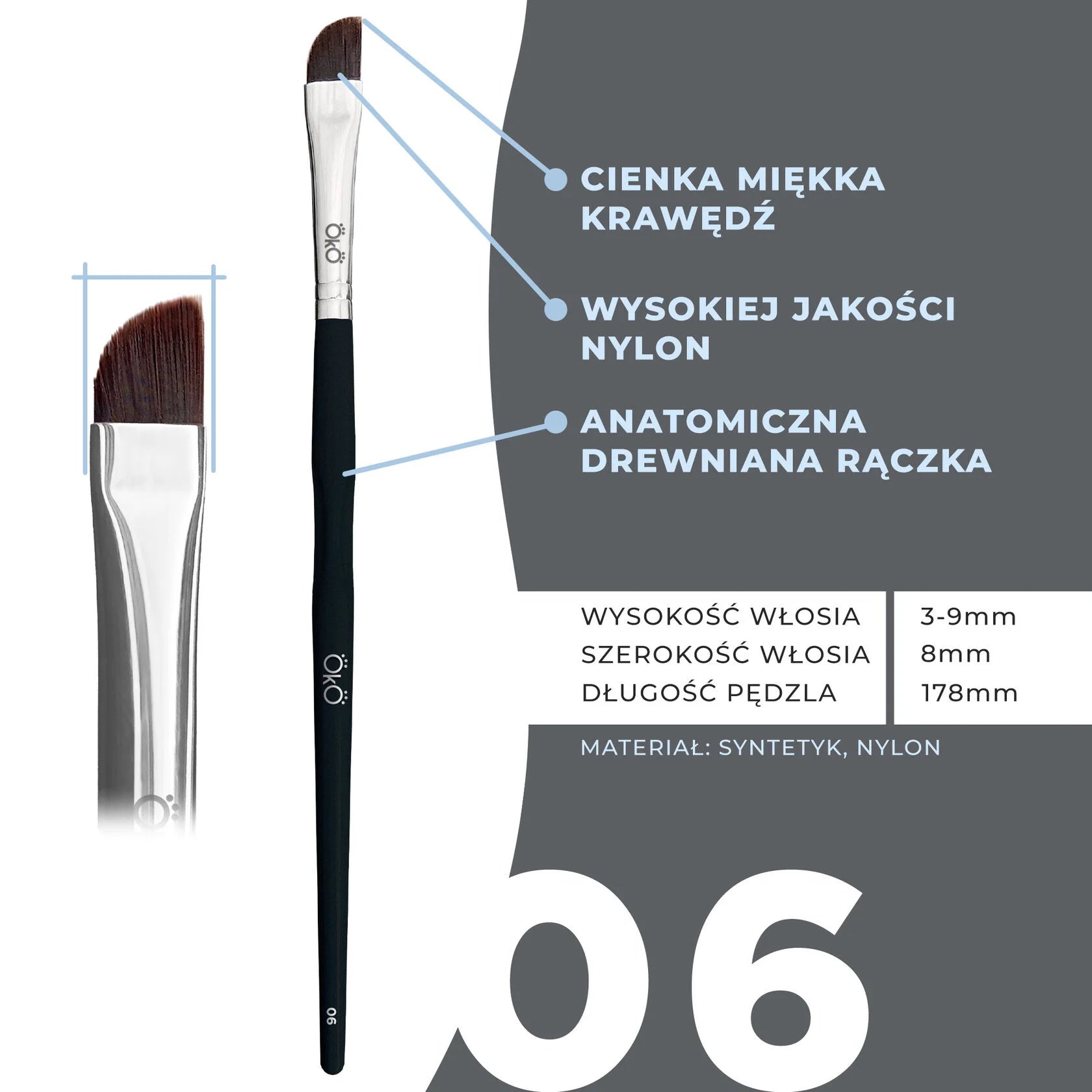 OKO Pędzelek Miękki Ścięty Duży #6 Black Edition