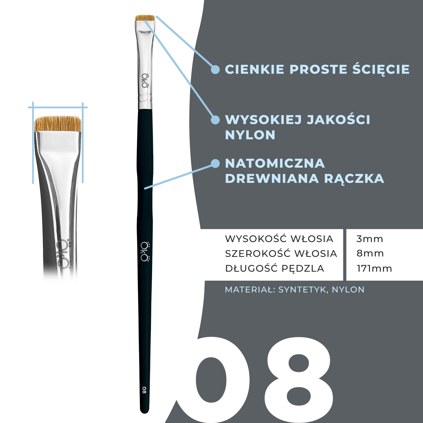 OKO Pędzelek Równy #8 Black Edition