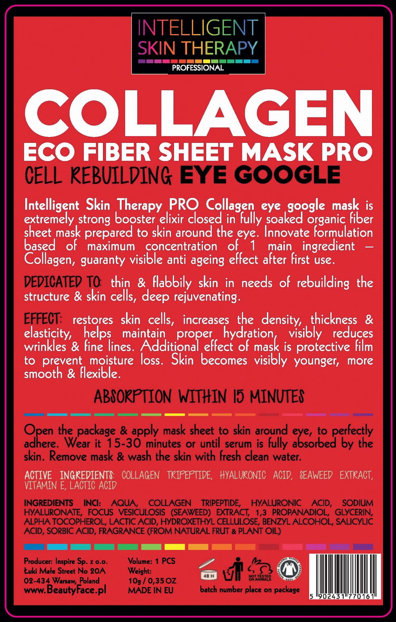Beautyface Intelligent Skin Therapy Pro Głęboko Odbudowująca Maska Do Okolic Oczu Z Naturalnym Kolagenem Morskim