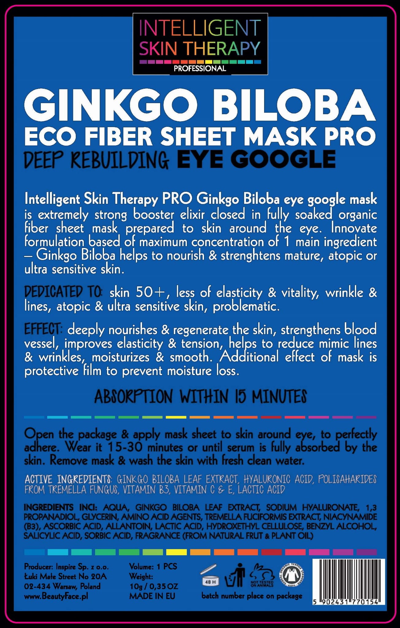Beautyface Intelligent Skin Therapy Pro Odmładzająco Nawilżająca Maska Do Okolic Oczu Z Ekstraktem Ginkgo Biloba