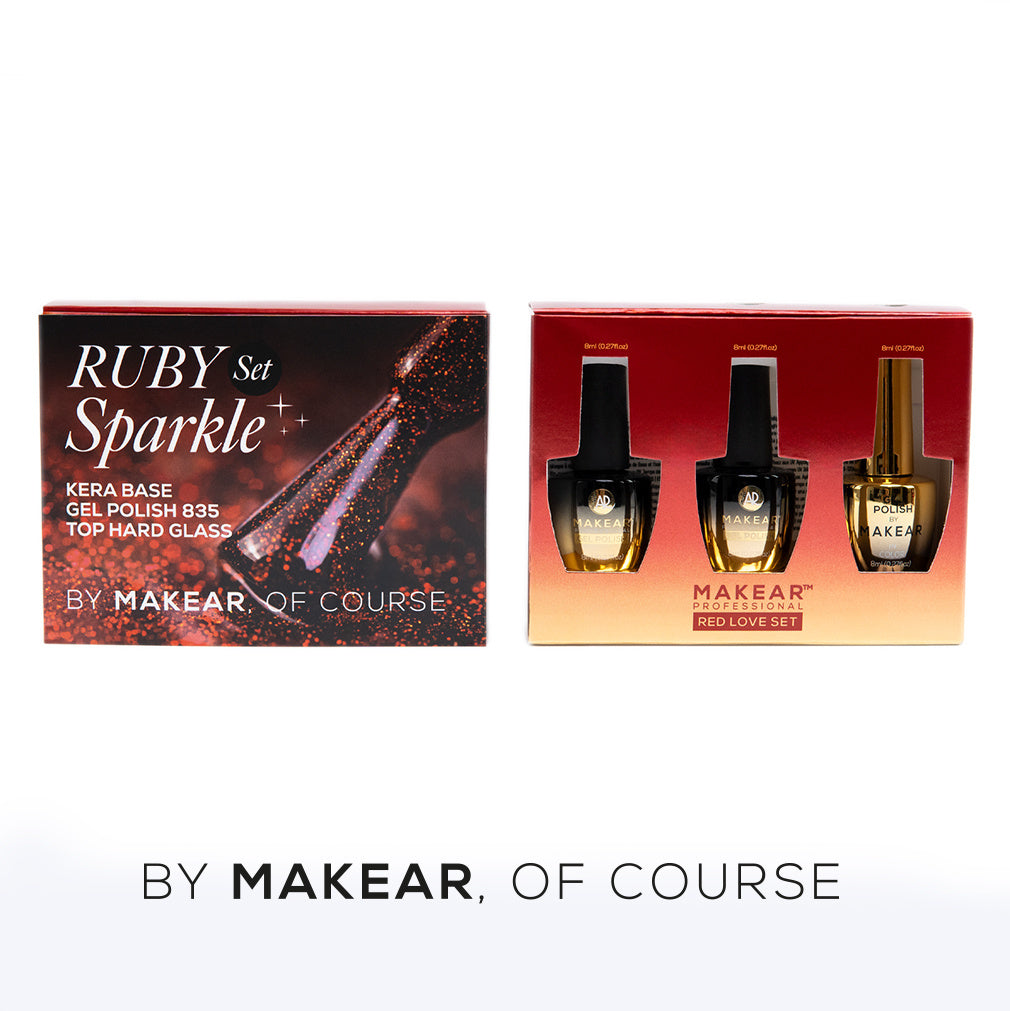 Makear Zestaw Ruby Sparkle - Lakier Hybrydowy, Baza, Top
