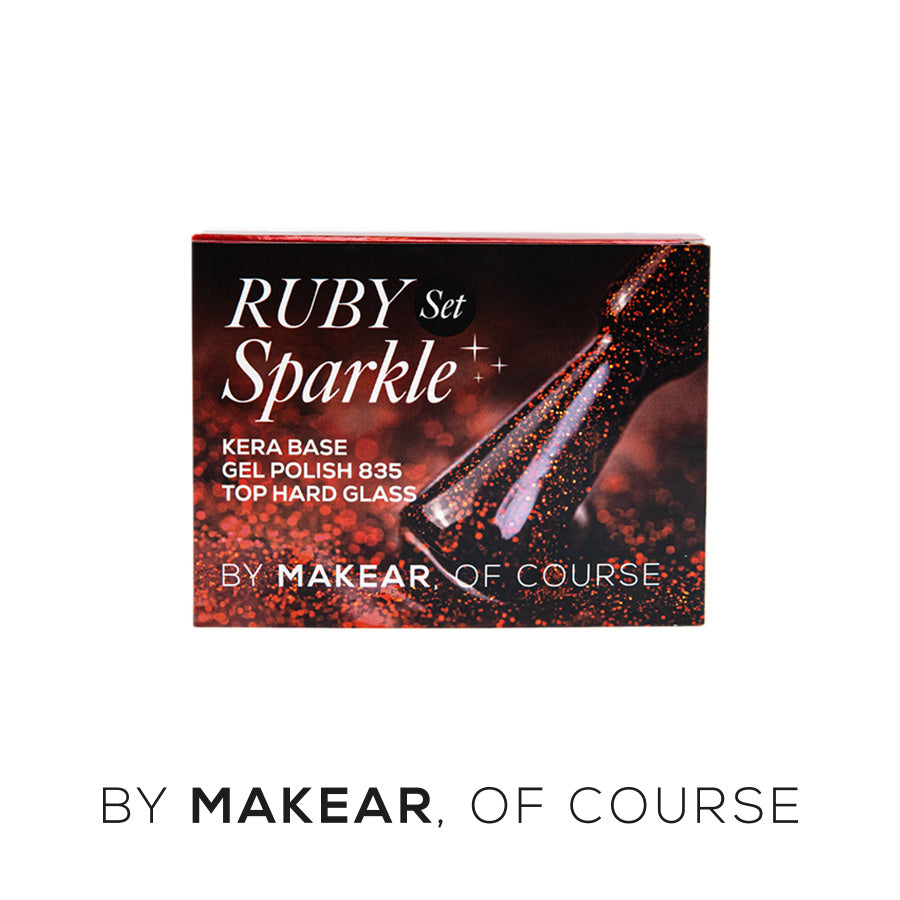 Makear Zestaw Ruby Sparkle - Lakier Hybrydowy, Baza, Top