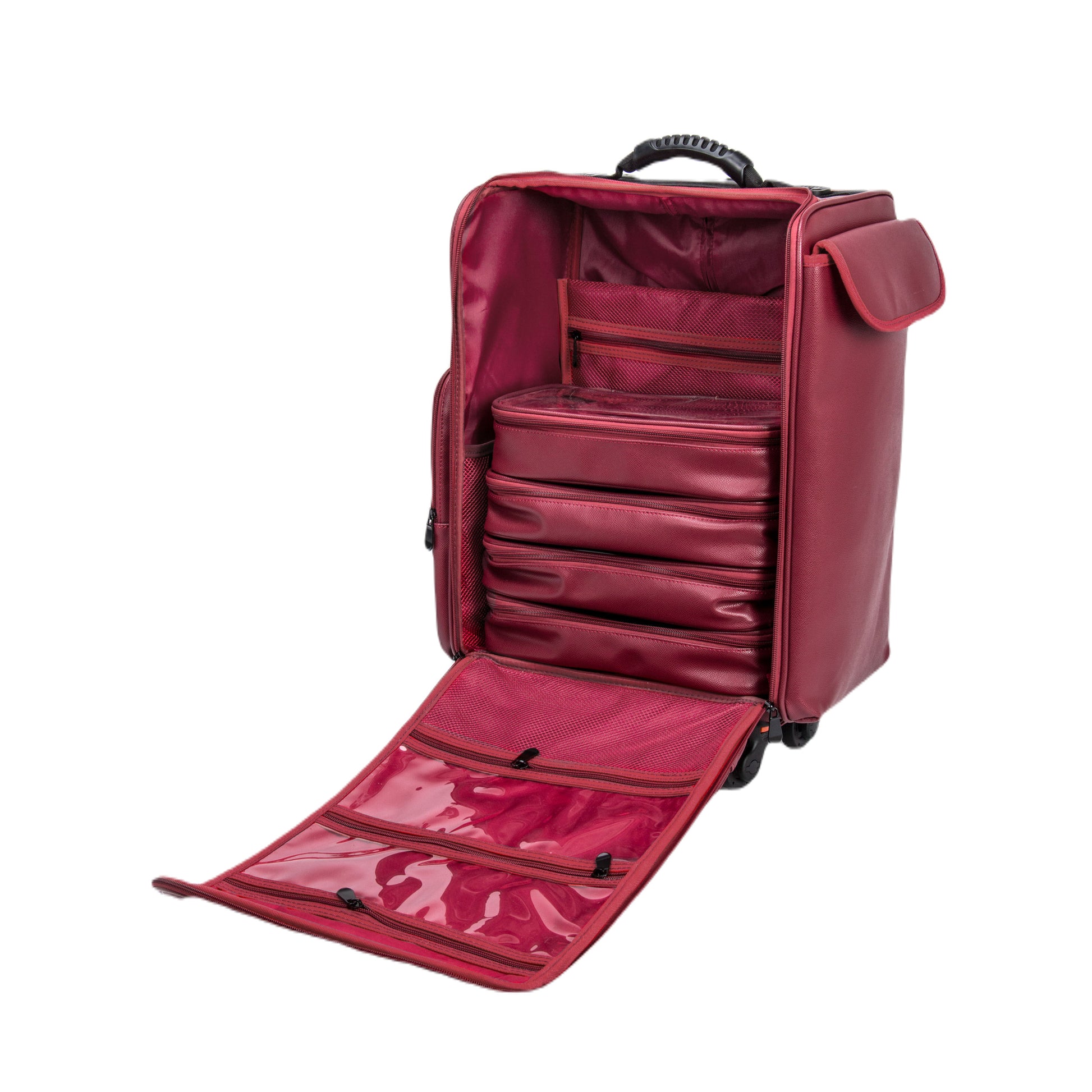 Luxury Makeup Bag Skórzany Kufer Na Kosmetyki Dla Makijażystów Luxury LX-P78L Wine Red (34x47x22cm)