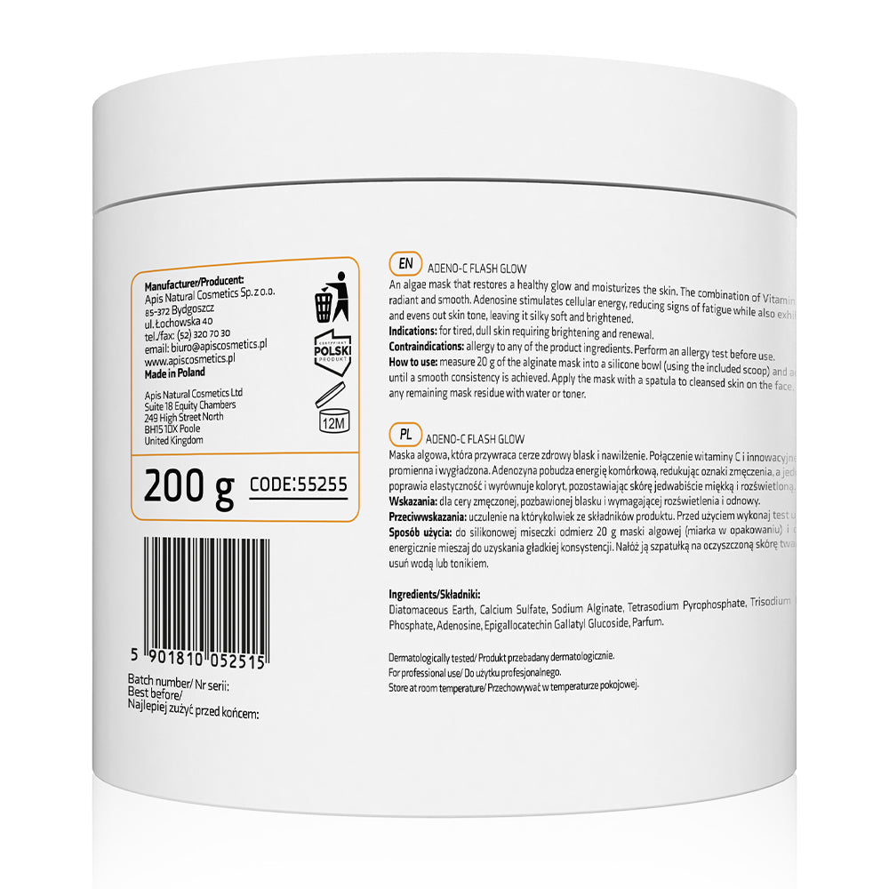 Apis Adeno-C Flash Glow Rozświetlająca Maska Algowa Z Witaminą C I Adenozyną / 200g