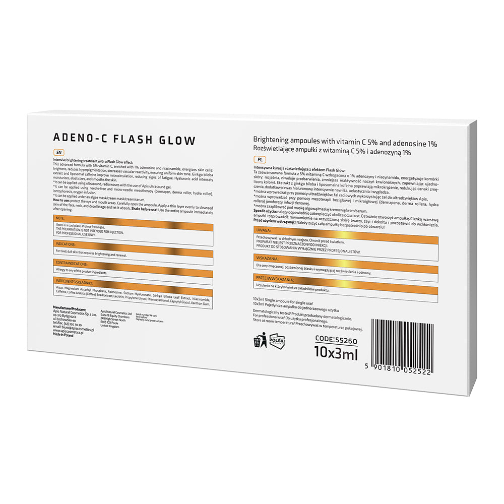 Apis Adeno-C Flash Glow Rozświetlające Ampułki Do Twarzy Z Witaminą C I Adenozyną / 10x3ml