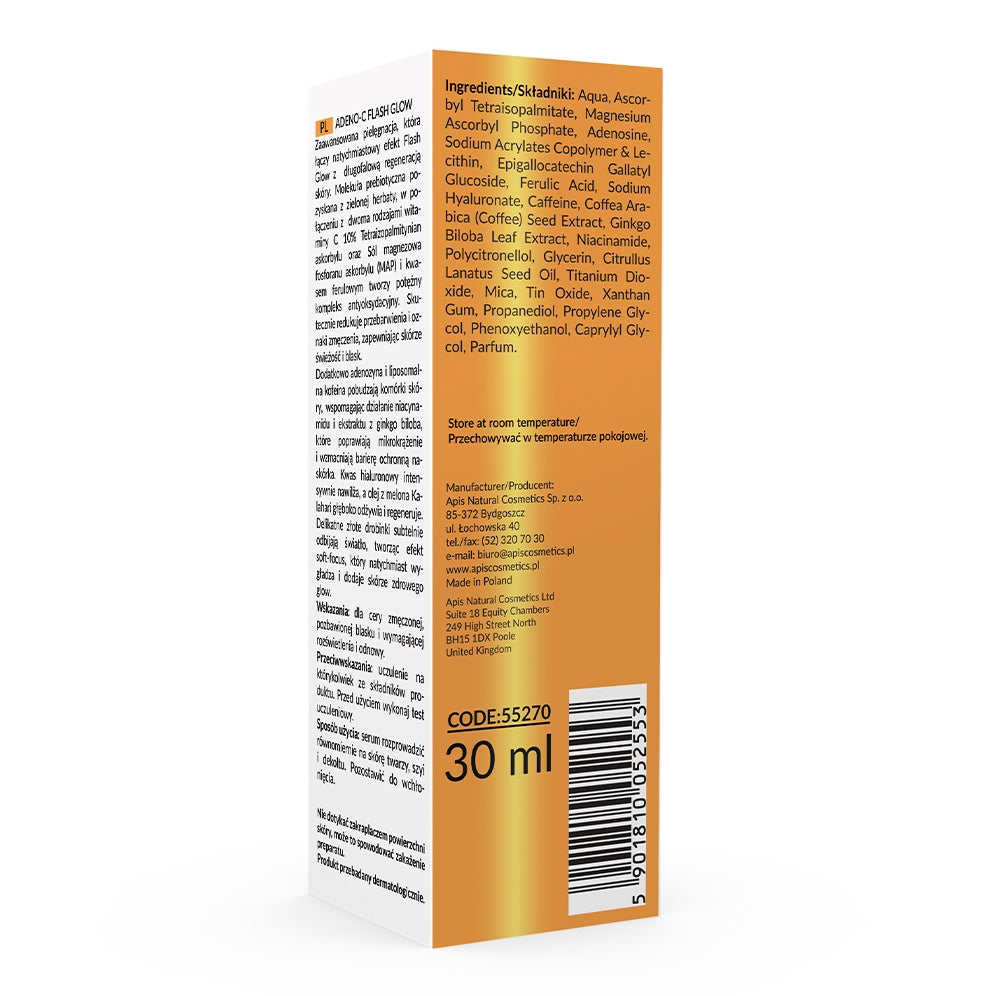 Apis Adeno-C Flash Glow Home Terapis Rozświetlające Serum Do Twarzy Z Witaminą C I Kwasem Ferulowym / 30ml
