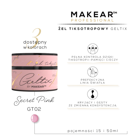 Makear GT02 - Geltix Żel Tiksotropowy Secret Pink 50ml