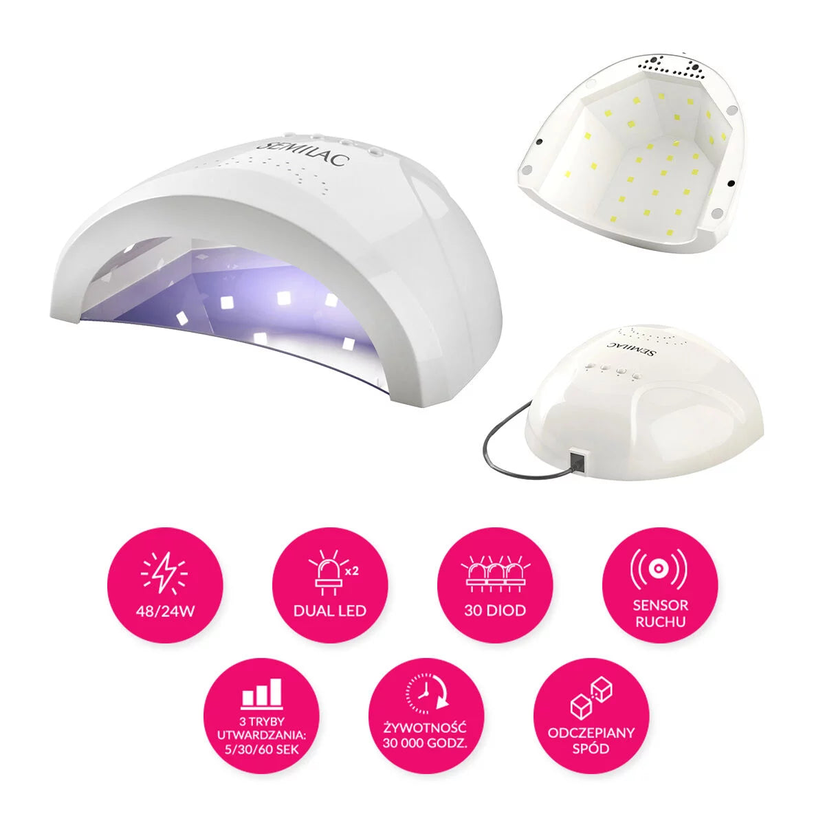 Semilac Zestaw Do Hybryd LOVE ME 24W/48 UV LED Z 3 Kolorami Do Wyboru