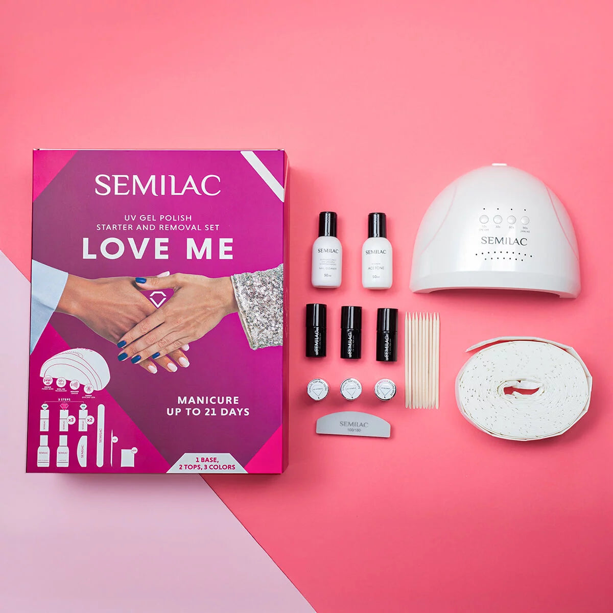 Semilac Zestaw Do Hybryd LOVE ME 24W/48 UV LED Z 3 Kolorami Do Wyboru