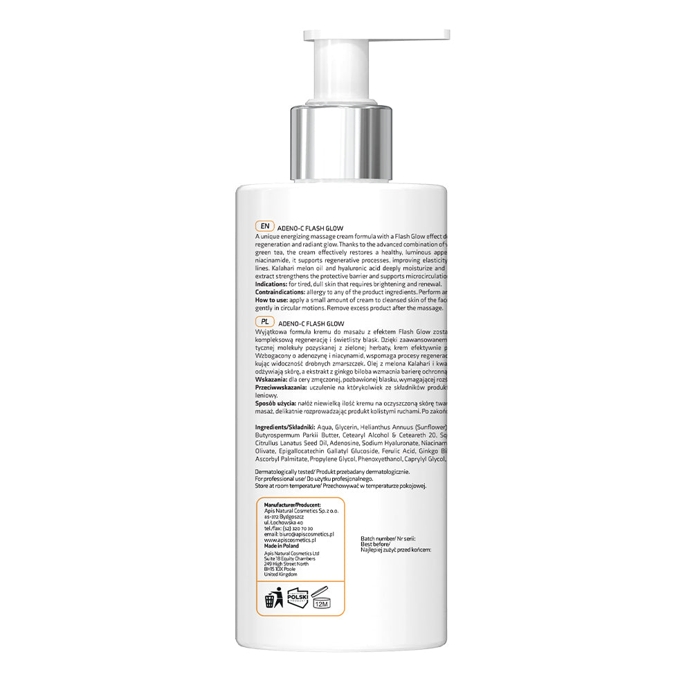 Apis Adeno-C Flash Glow Energetyzujący Krem Do Masażu Twarzy Z Witaminą C I Kwasem Ferulowym / 300 Ml