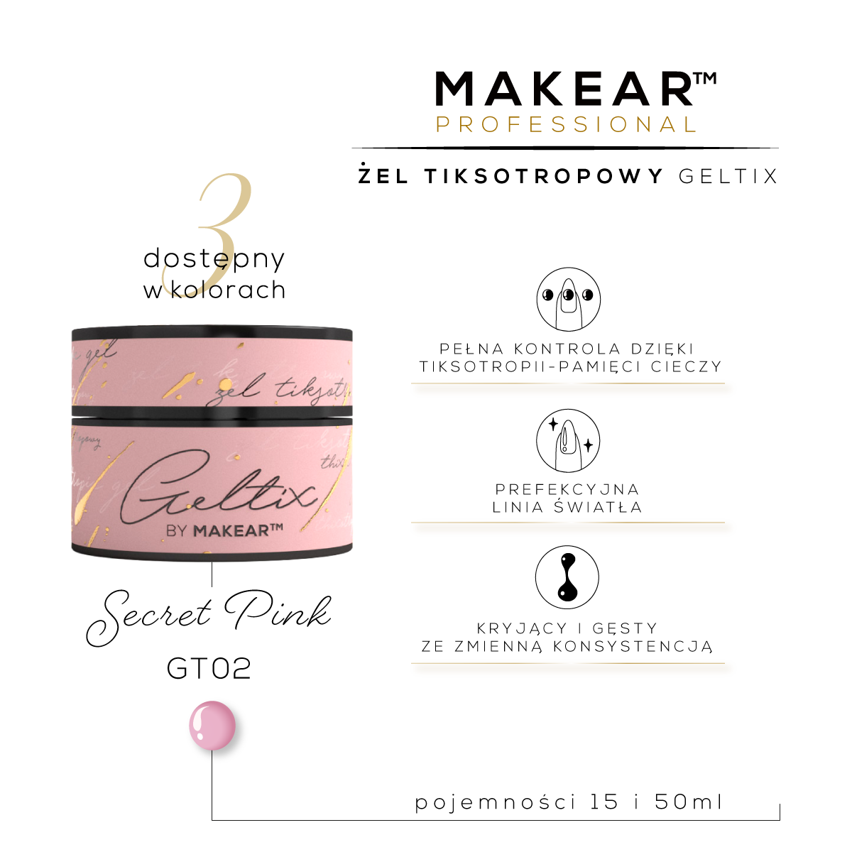 Makear GT02 - Geltix Żel Tiksotropowy - Secret Pink 15ml
