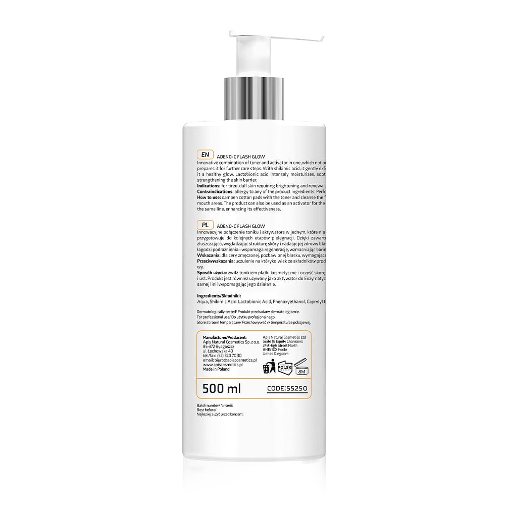 Apis Adeno-C Flash Glow Roświetlający Tonik I Aktywator 2w1 Z Kwasem Szikimowym I Laktobionowym / 500ml