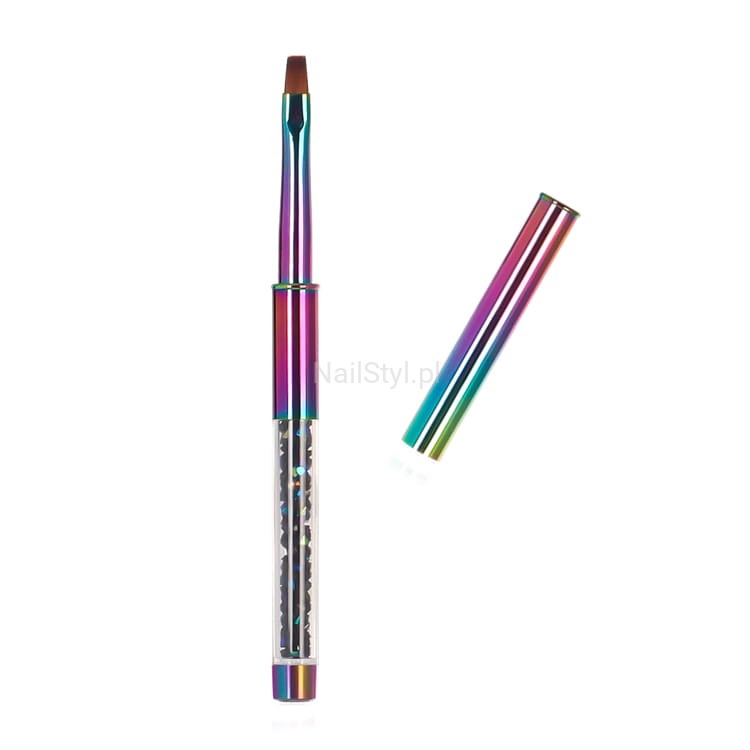 Pędzelek do Żelu Prosty z Kryształkami #6 Rainbow