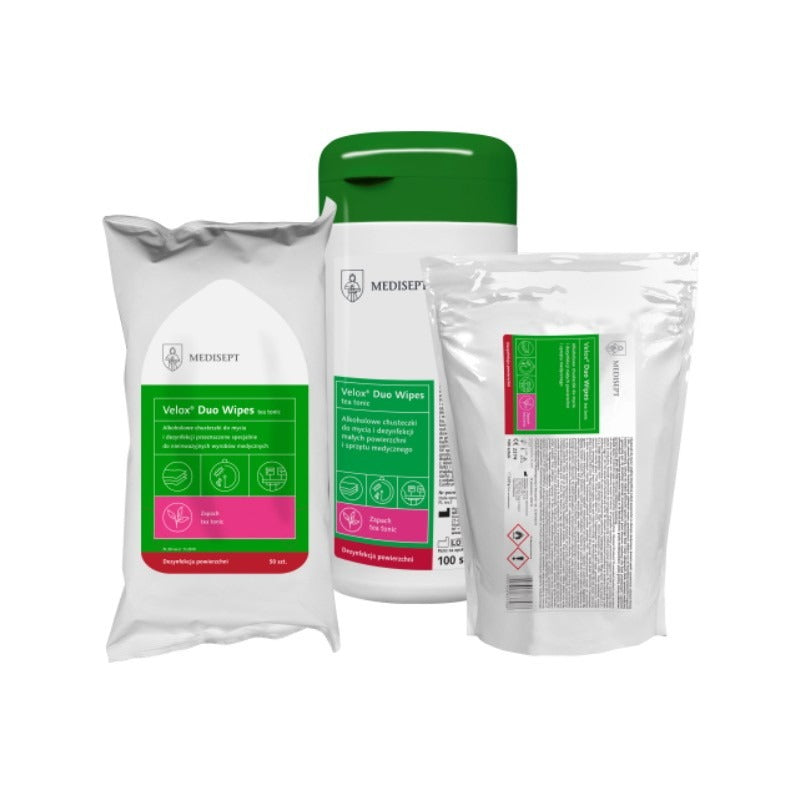 Velox Duo Wipes - Alkoholowe Chusteczki do Dezynfekcji i Mycia Flow Pack 50szt.
