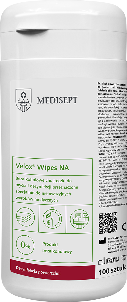 Velox Wipes NA - Bezalkoholowe Chusteczki do Dezynfekcji Tuba 100 szt.