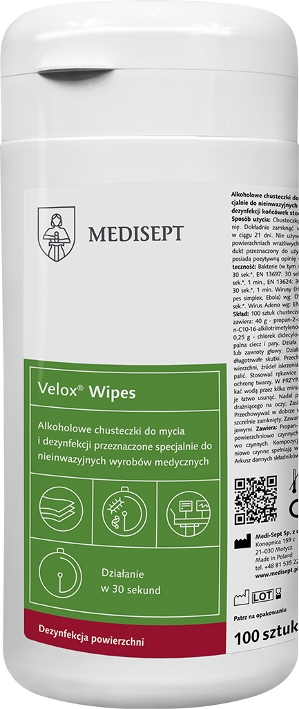 Velox Wipes - Alkoholowe Chusteczki do Dezynfekcji Tuba 100 szt.