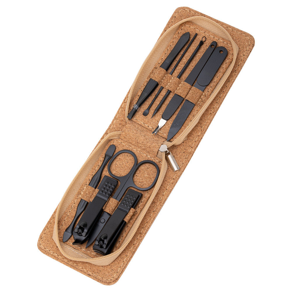 Zestaw 9 Akcesoriów Kosmetycznych Do Manicure, Pedicure i Regulacji Brwi w Korkowym Etui CC044
