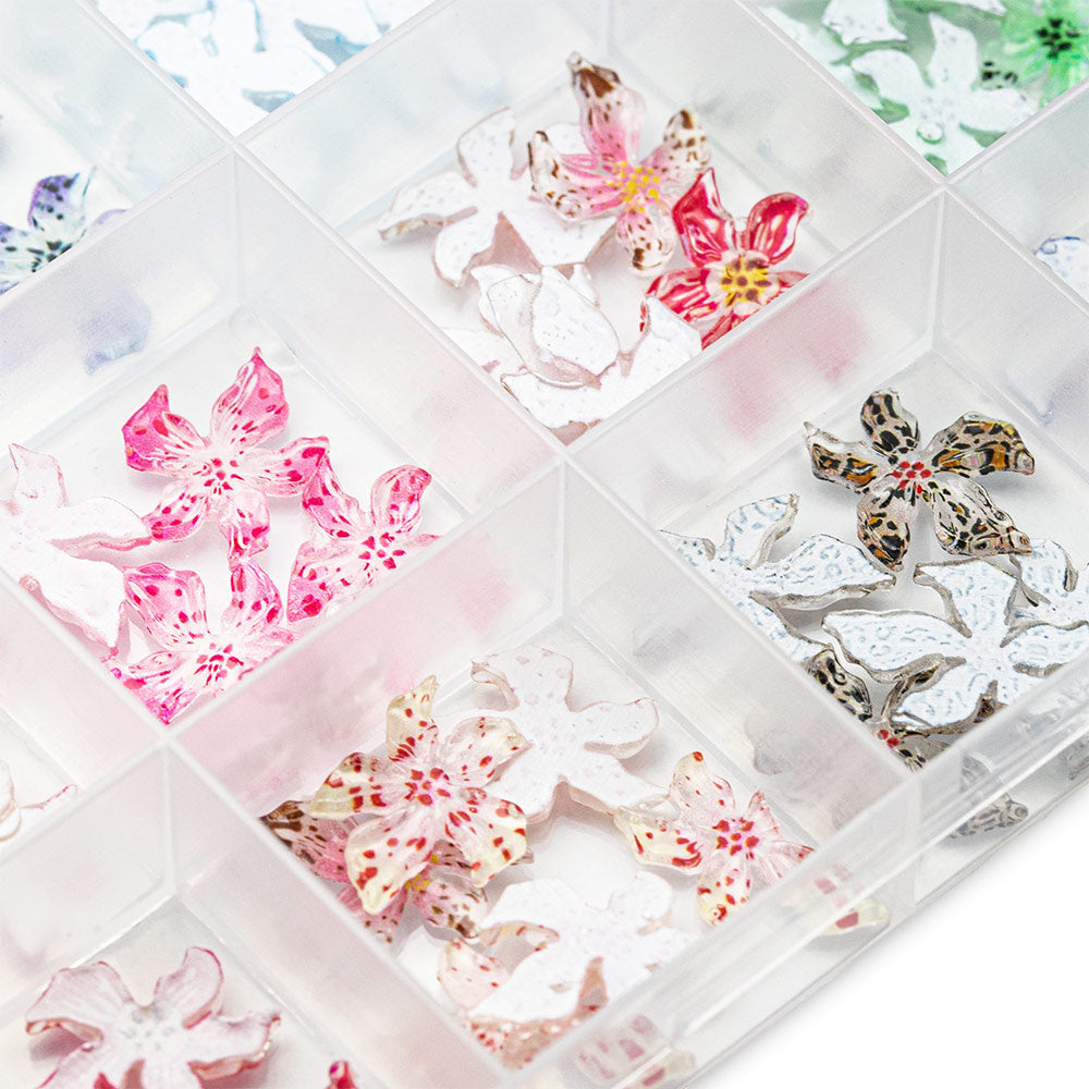 Molly Nails Kasetka Z Ozdobami Akrylowe Kwiatki 3D Mix Kolorów 60 Sztuk