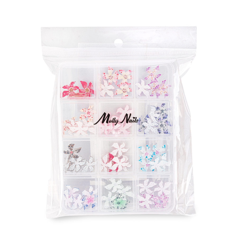 Molly Nails Kasetka Z Ozdobami Akrylowe Kwiatki 3D Mix Kolorów 60 Sztuk