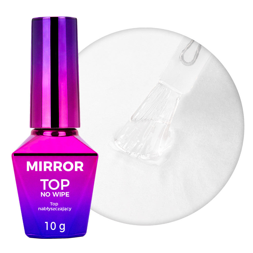 Molly Nails Mirror Top, Top Nabłyszczający Do Wcierania Pyłków No Wipe Bez Przecierania HEMA/Di-HEMA Free Clear 10g