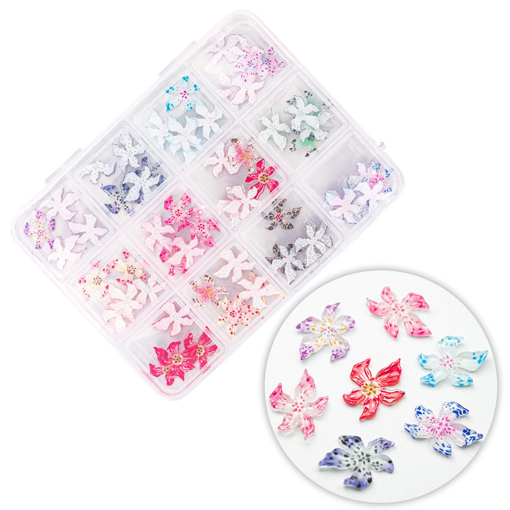 Molly Nails Kasetka Z Ozdobami Akrylowe Kwiatki 3D Mix Kolorów 60 Sztuk