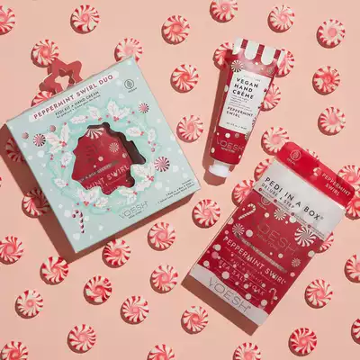 VOESH Peppermint Swirl Pedi In A Box Deluxe Zestaw Do Pedicure 4 Kroki