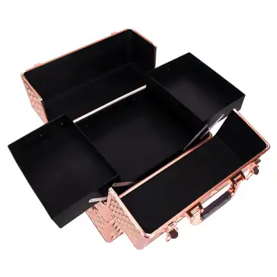Kuferek Kosmetyczny XXL Dwuczęściowy Na Lampę I Frezarkę Diamond 3D Rose Golden Okucia Rose Golden