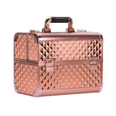 Kuferek Kosmetyczny L Fryzjerski Na Lampę Diamond 3D Rose Golden Okucia Rose Golden