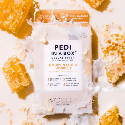 VOESH Honey Oatmilk Nourish Pedi In A Box Deluxe Zestaw Do Pedicure 4 Kroki