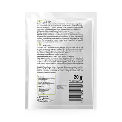 Apis Acne-Stop Maska Algowa Dla Cery Trądzikowej Z Bambusem, Zieloną Herbatą I Czarnym Błotem Z Morza Martwego / 20 G