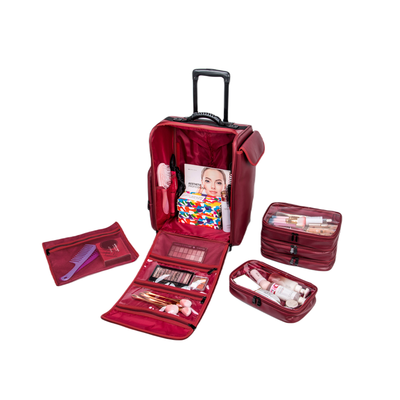 Luxury Makeup Bag Skórzany Kufer Na Kosmetyki Dla Makijażystów Luxury LX-P78L Wine Red (34x47x22cm)