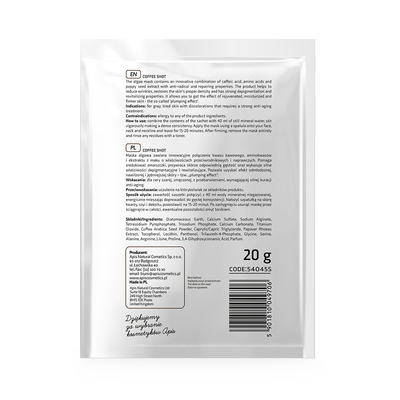 Apis Coffee Shot Biorewitalizująca Maska Algowa Z Kwasem Kawowym I Ziarenkami Kawy Arabica / 20 G